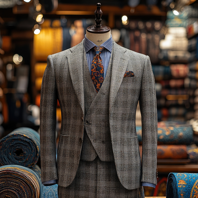 Grey Plaid Three-Piece Suit